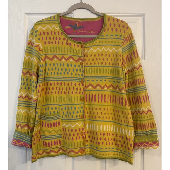 Gudrun Shödén Sweaters - Gudrun Sjödén Size M Cardigan Yellow Pink Green Cottagecore Feminine Lightweight